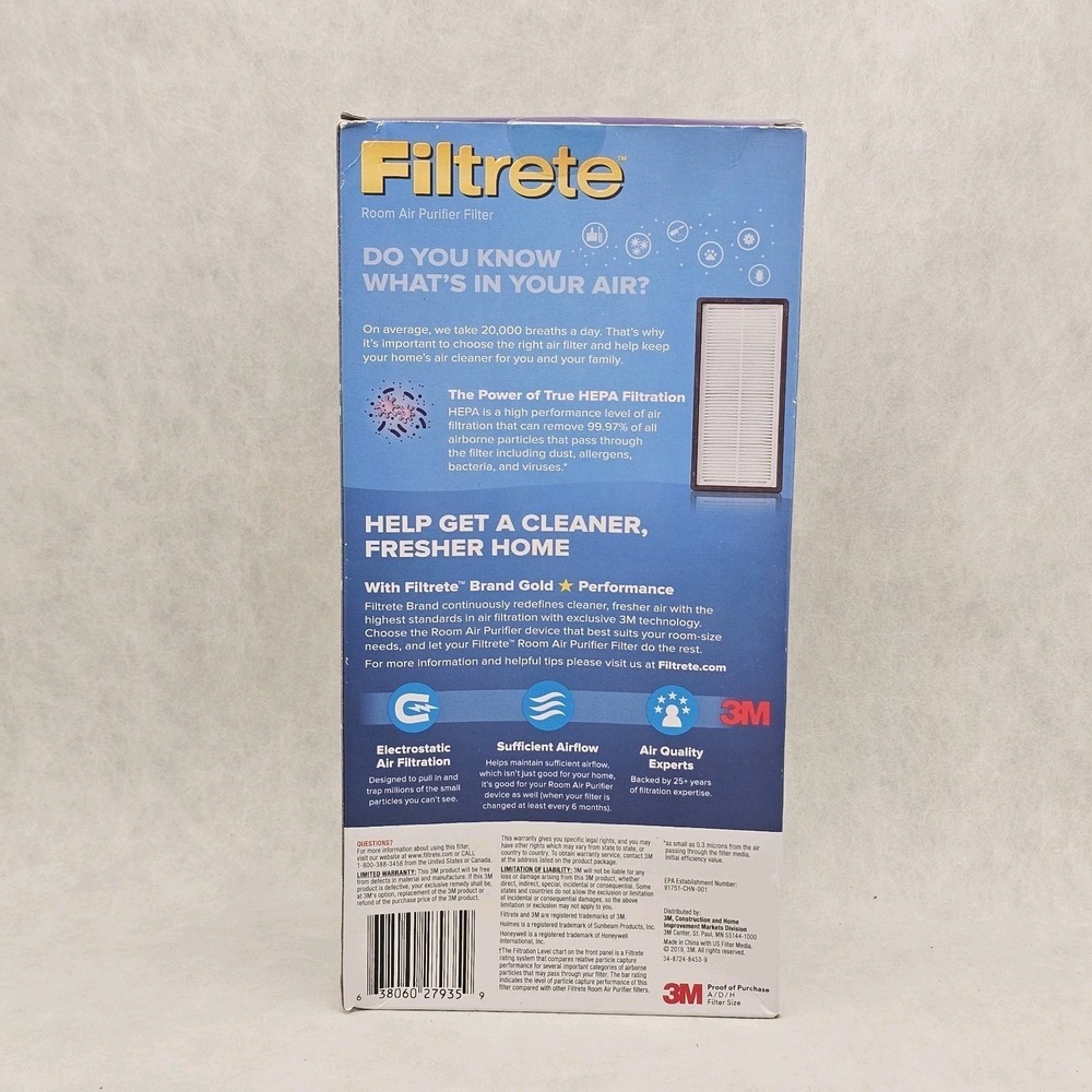 NWT 3M Filtrete A/D/H Advanced Allergen Bacteria Virus HEPA Air Filter 2 Pack - Picture 2 of 5